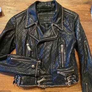 Philipp Plein Chain-Embellished Quilted Moto Jacke
